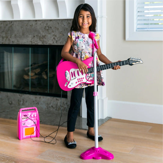 Kids Electric Guitar Toy Play Set w/ 6 Songs Microphone Amp