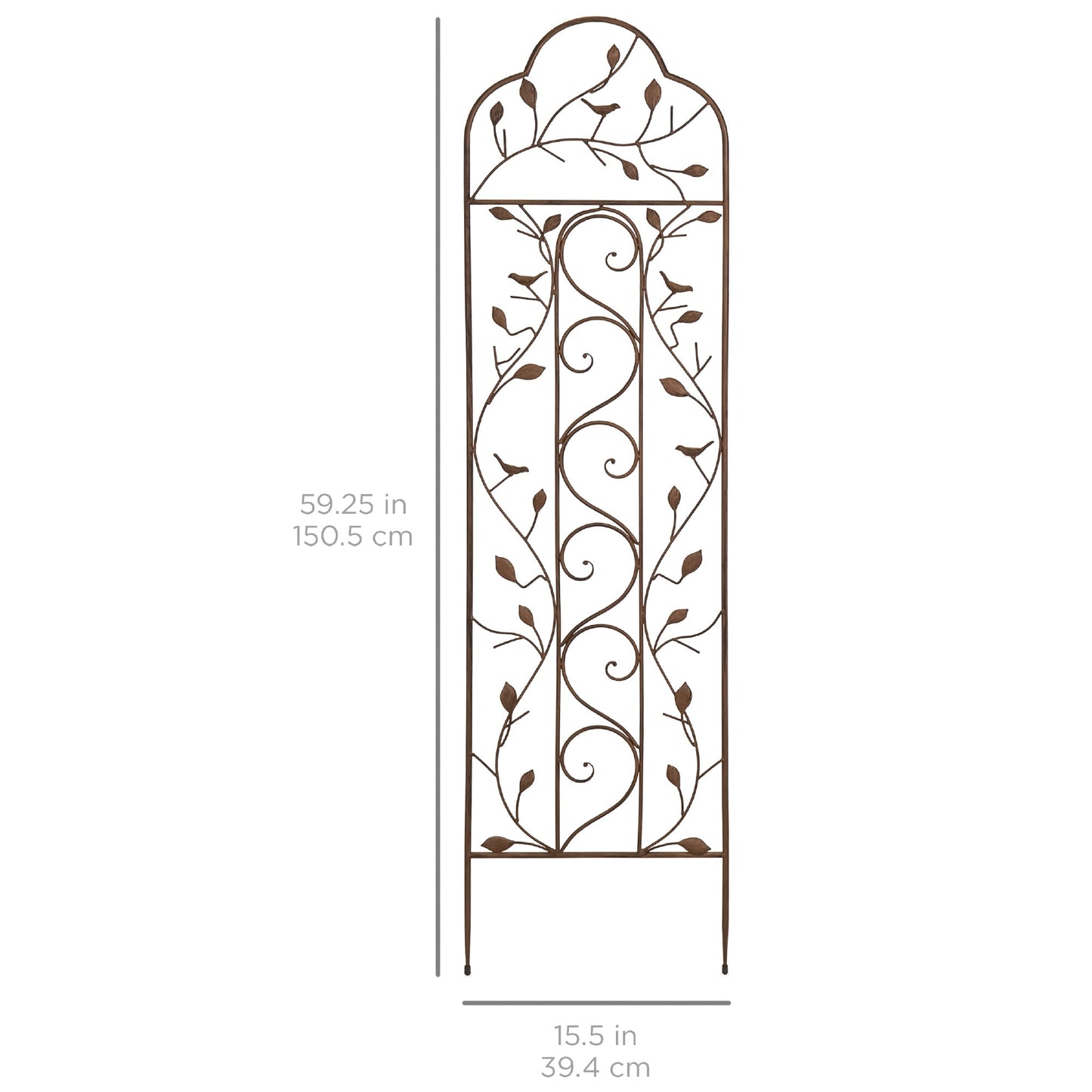 Iron Arched Garden Trellis Fence Panel w/ Branches Birds - 60x15in