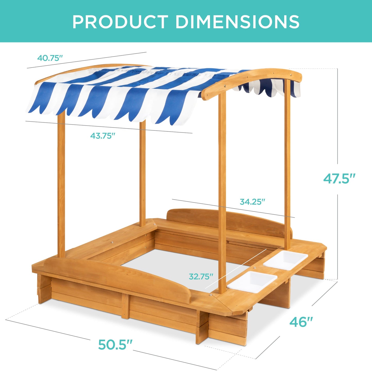 Kids Wooden Cabana Sandbox w/ Benches Canopy Shade Sand Cover 2 Buckets