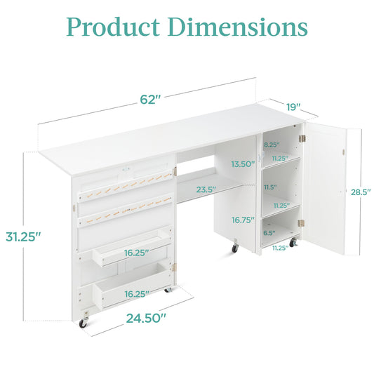 Large Portable Folding Sewing Table Multipurpose Craft Station w/ Wheels