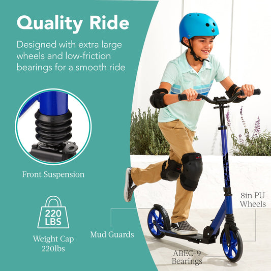 Kids Height Adjustable Kick Scooter w/ Carrying Strap Non-Slip Deck