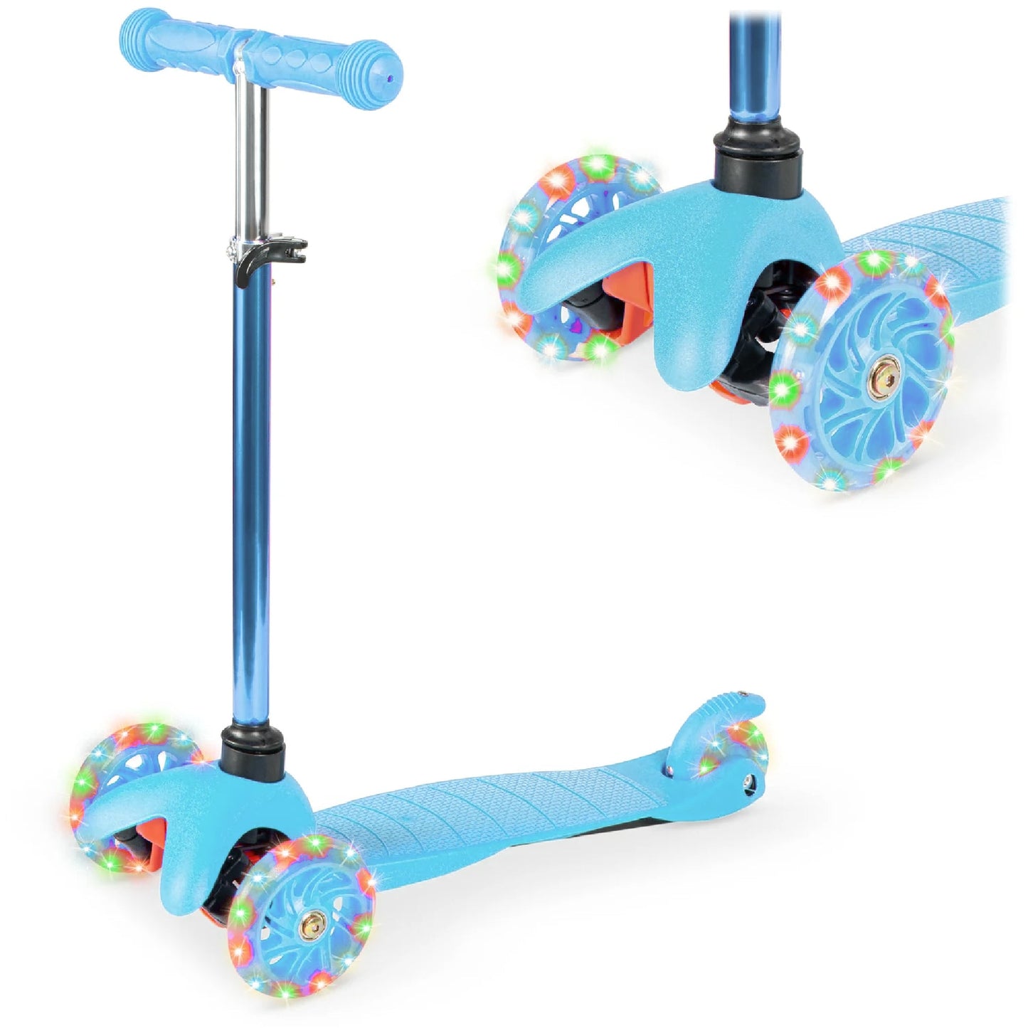 Kids Mini Kick Scooter Toy w/ Colorful Light-Up Wheels Adjustable T-Bar