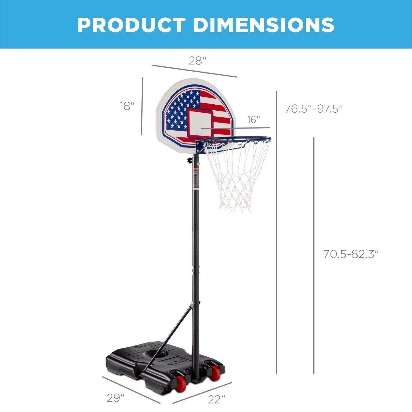 Kids Height-Adjustable Basketball Hoop Portable Backboard System w/ Wheels
