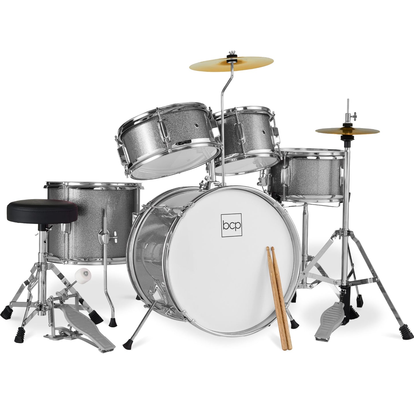 Kids Beginner All Wood Acoustic Drum Kit Starter Set w/ Stool Drumsticks