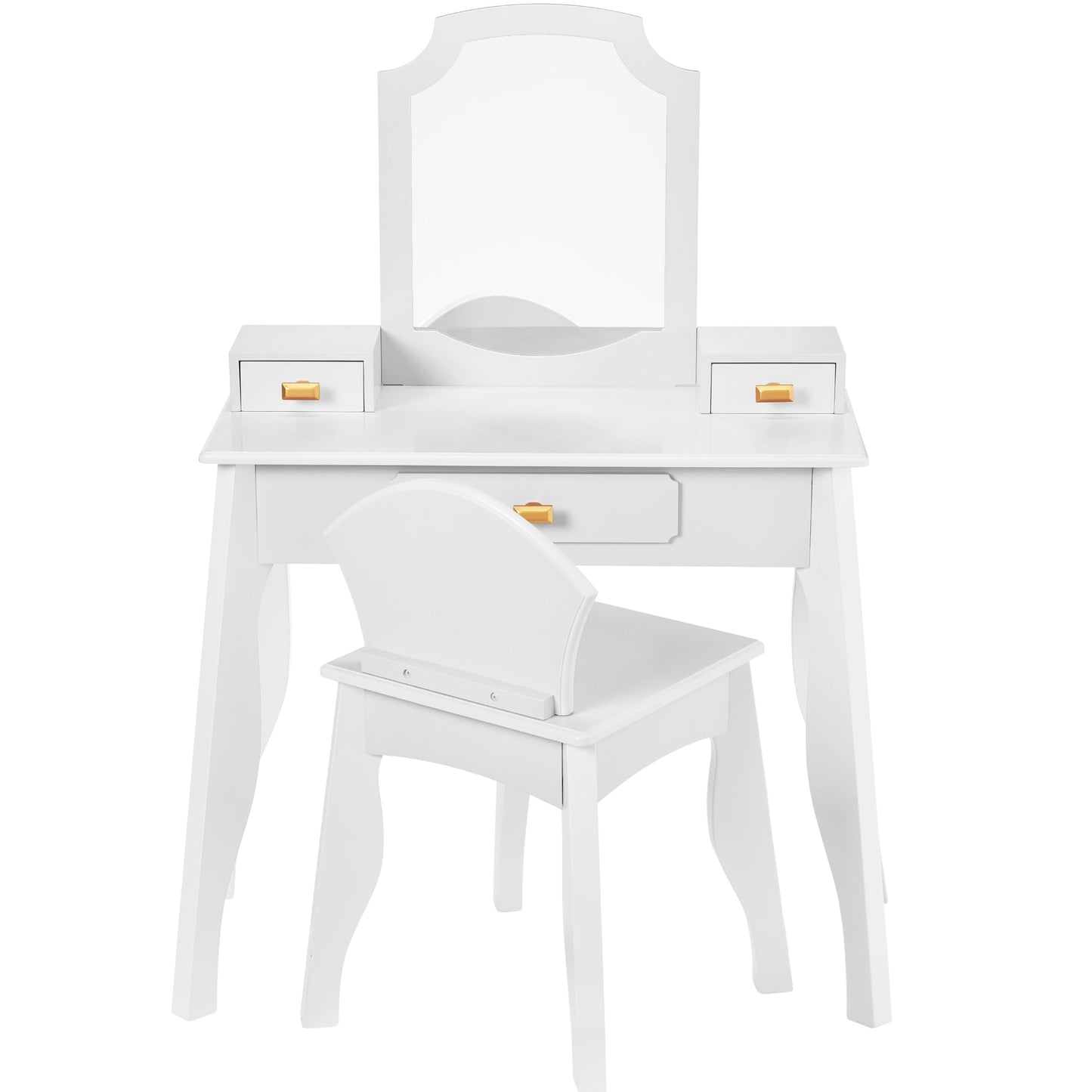 Kids Wooden Pretend Play Vanity and Chair Set w/ Mirror