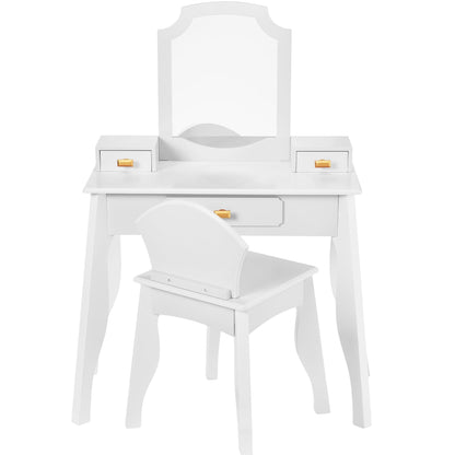 Kids Wooden Pretend Play Vanity and Chair Set w/ Mirror