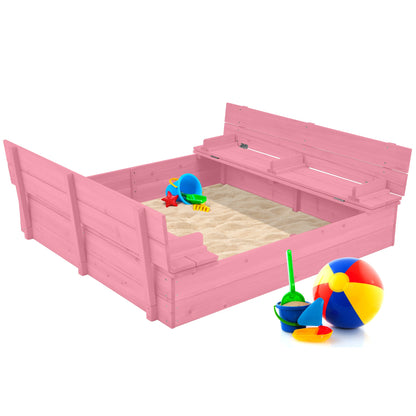 Kids Cedar Sandbox w/ Sand Screen 2 Benches - 47x47in