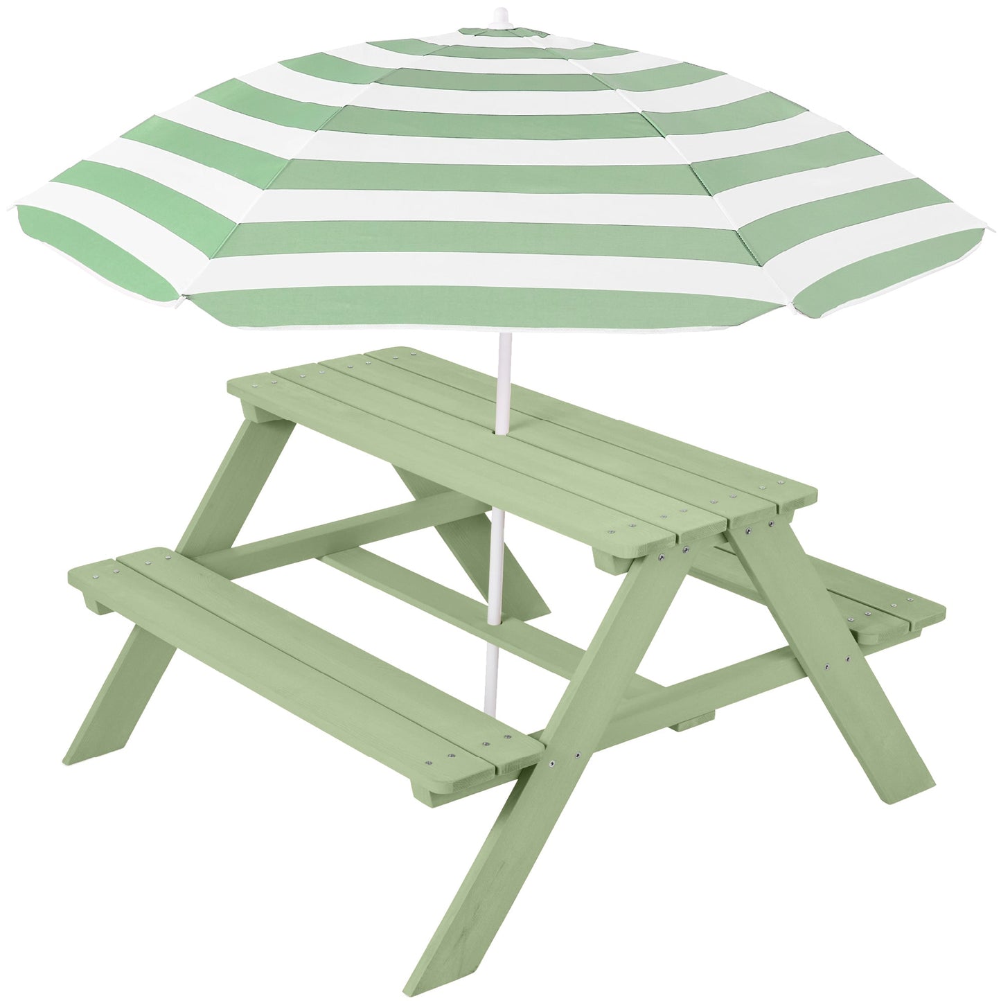 Kids Wooden Outdoor Picnic Table w/ Adjustable Umbrella Built-In Seats