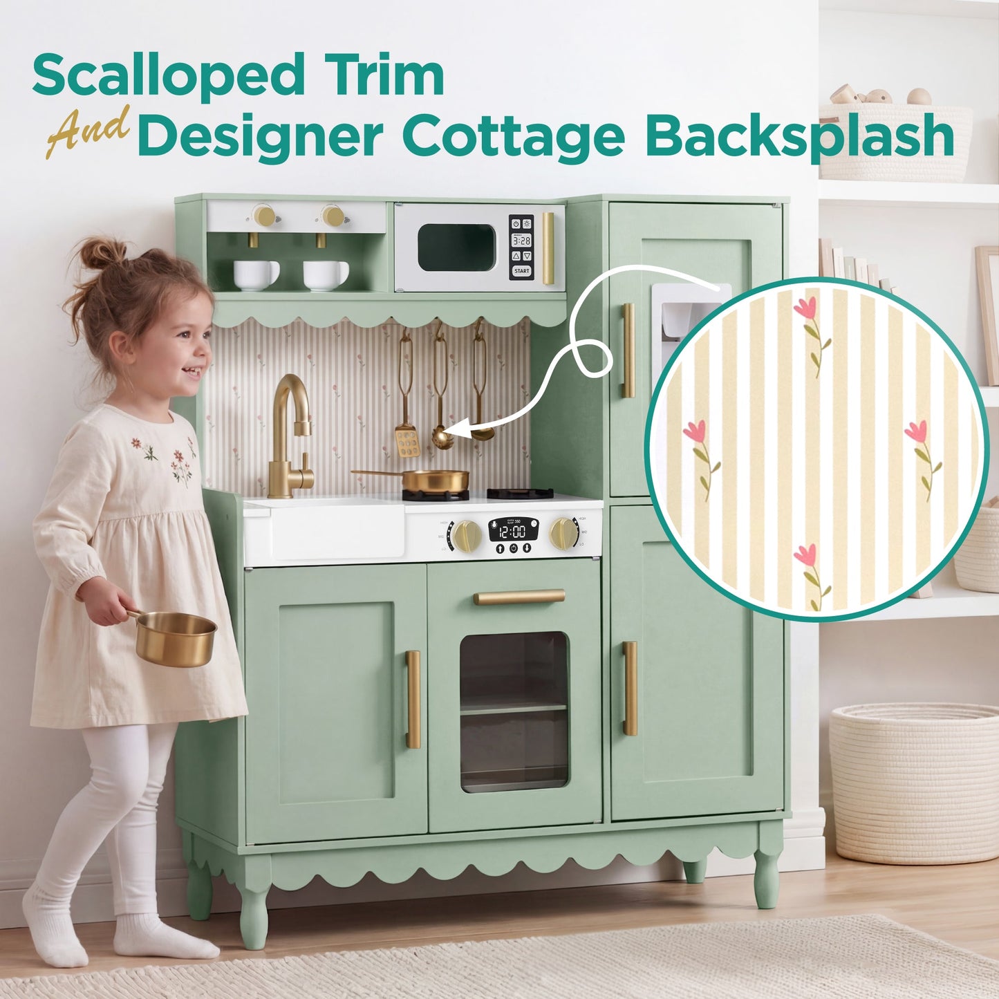 Kids Pretend Play Cottage Kitchen with 11 Accessories Espresso Machine