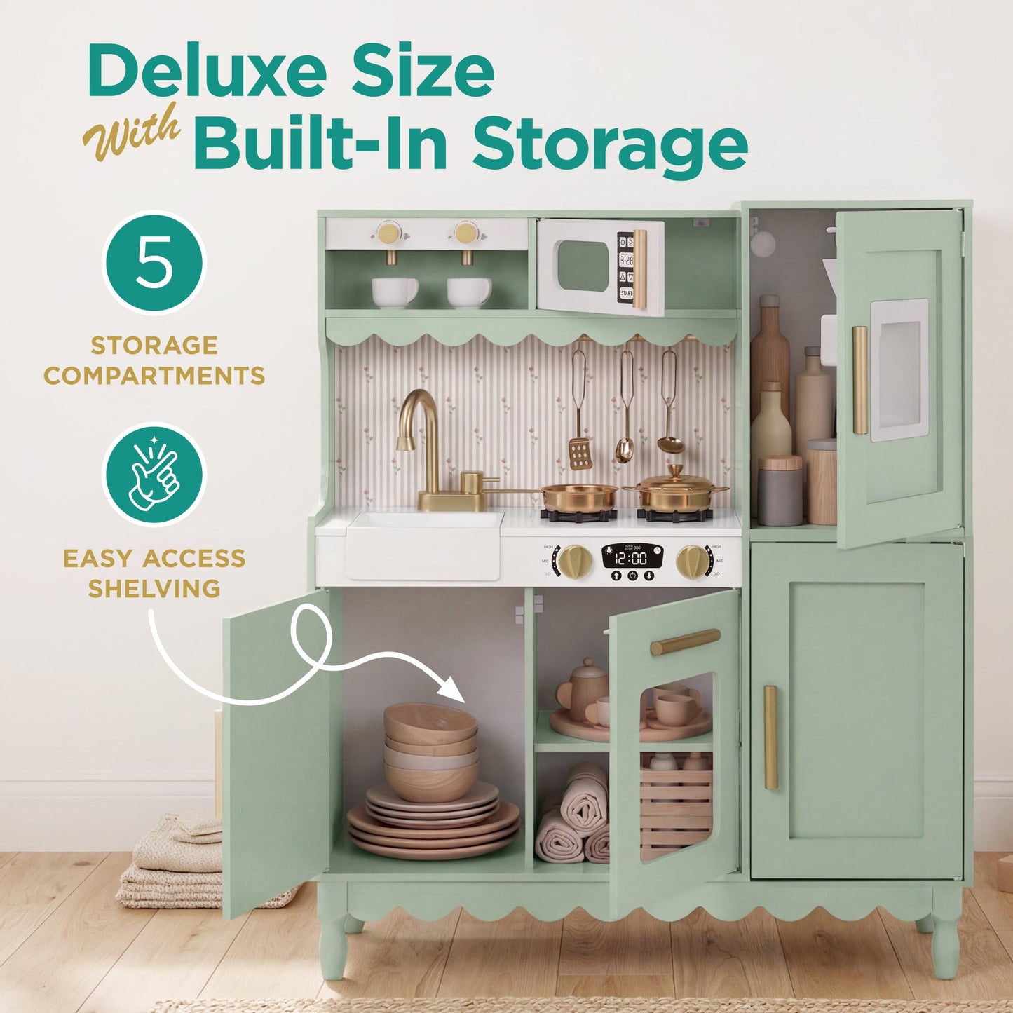 Kids Pretend Play Cottage Kitchen with 11 Accessories Espresso Machine