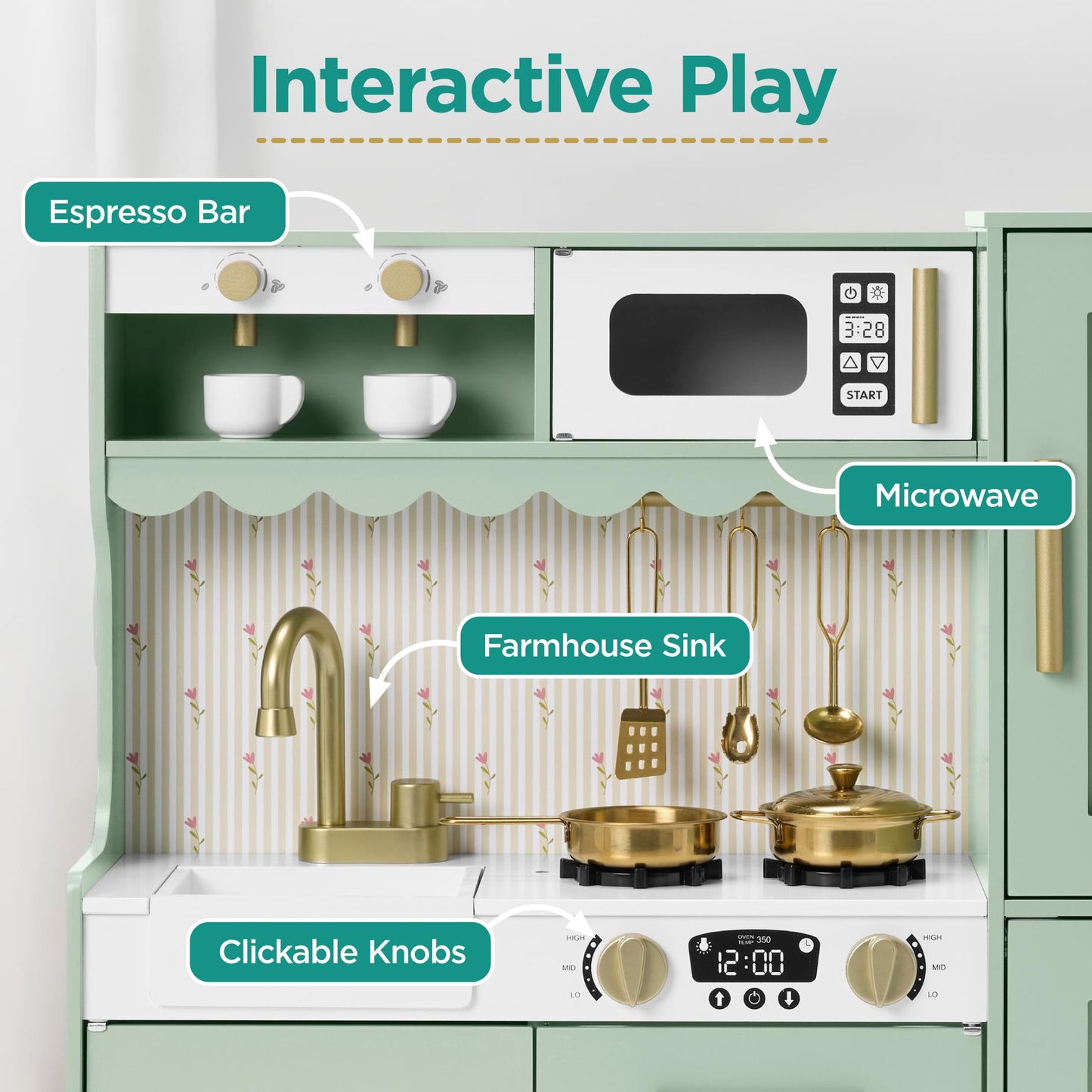 Kids Pretend Play Cottage Kitchen with 11 Accessories Espresso Machine