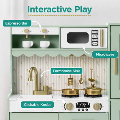 Kids Pretend Play Cottage Kitchen with 11 Accessories Espresso Machine
