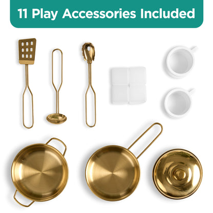 Kids Pretend Play Cottage Kitchen with 11 Accessories Espresso Machine