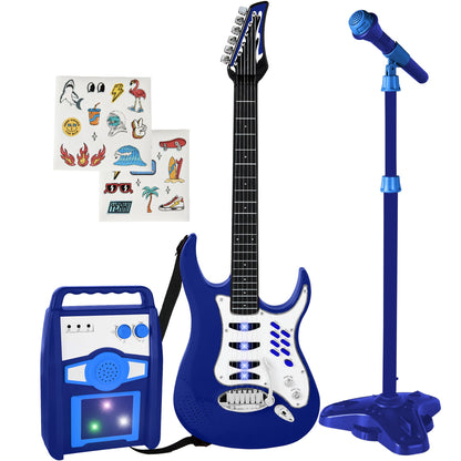 Kids Electric Guitar Toy Play Set w/ 6 Songs Microphone Amp