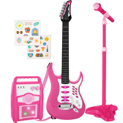 Kids Electric Guitar Toy Play Set w/ 6 Songs Microphone Amp