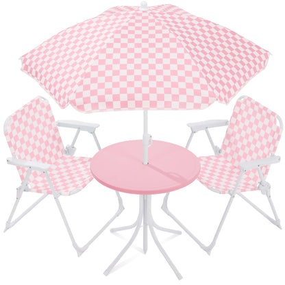 Kids Outdoor Table and Chair Set with Umbrella Foldable Toddler Set