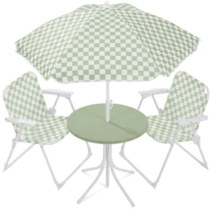 Kids Outdoor Table and Chair Set with Umbrella Foldable Toddler Set