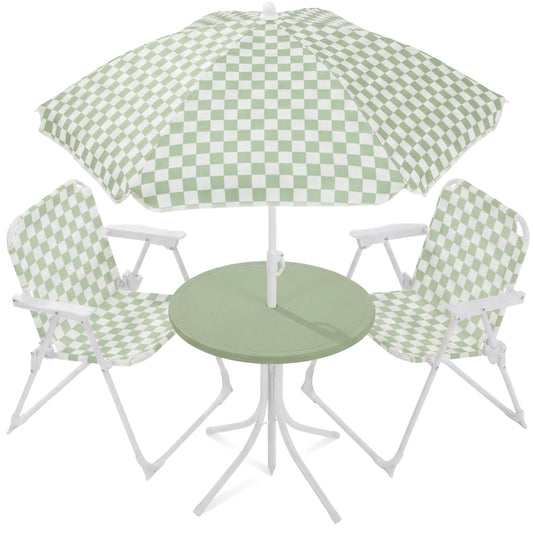 Kids Outdoor Table and Chair Set with Umbrella Foldable Toddler Set