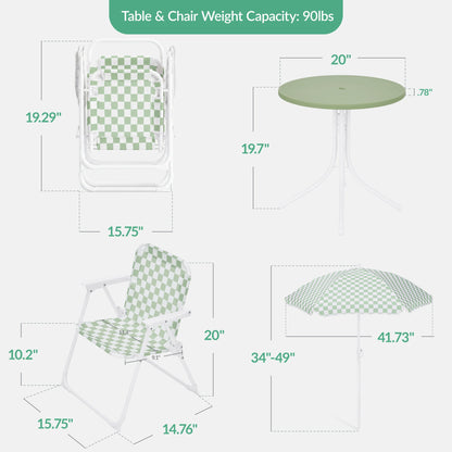 Kids Outdoor Table and Chair Set with Umbrella Foldable Toddler Set