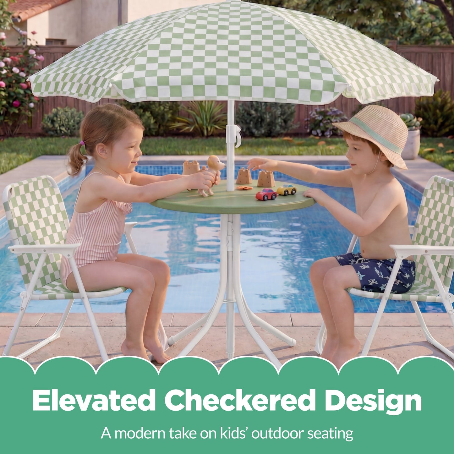 Kids Outdoor Table and Chair Set with Umbrella Foldable Toddler Set