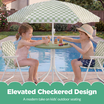 Kids Outdoor Table and Chair Set with Umbrella Foldable Toddler Set