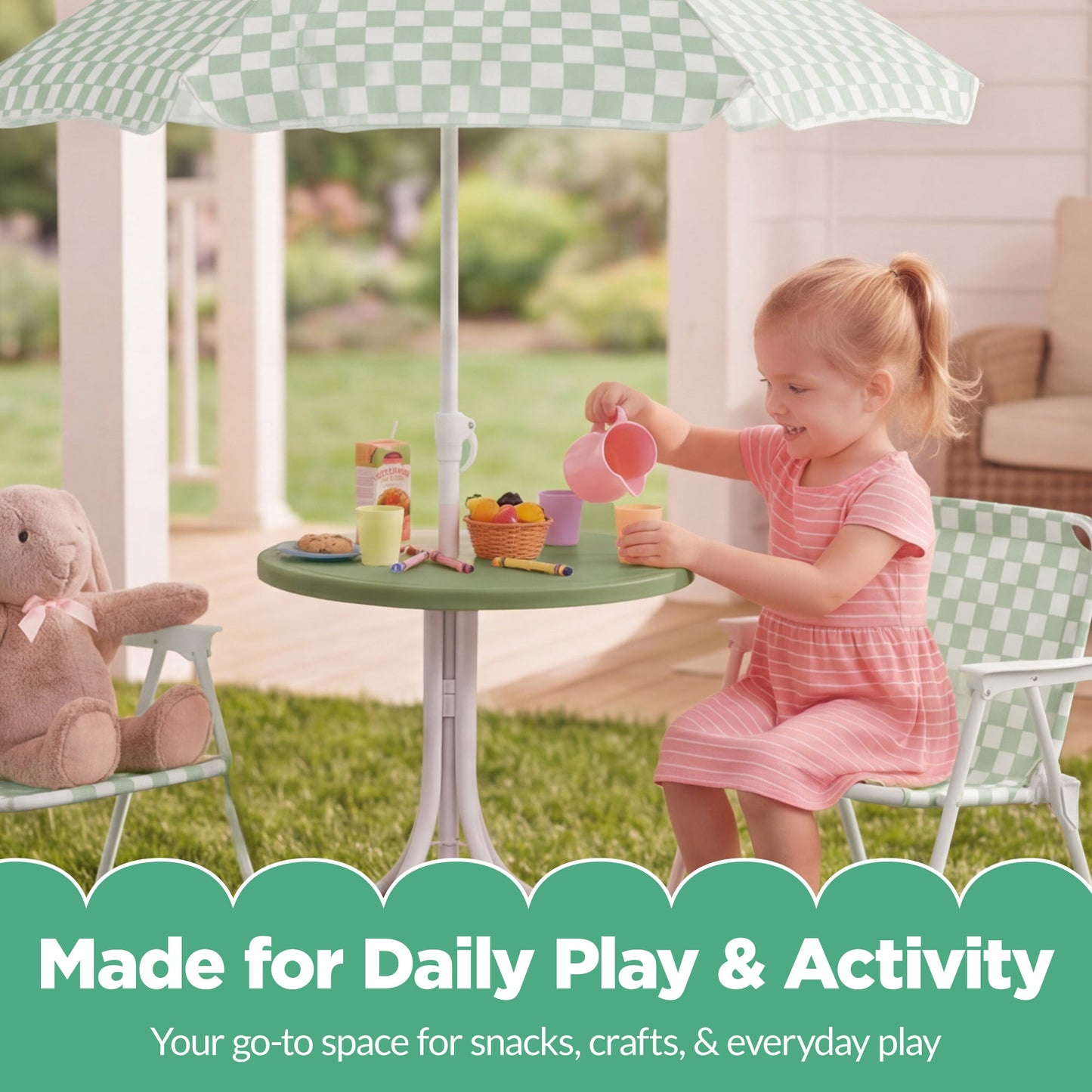 Kids Outdoor Table and Chair Set with Umbrella Foldable Toddler Set