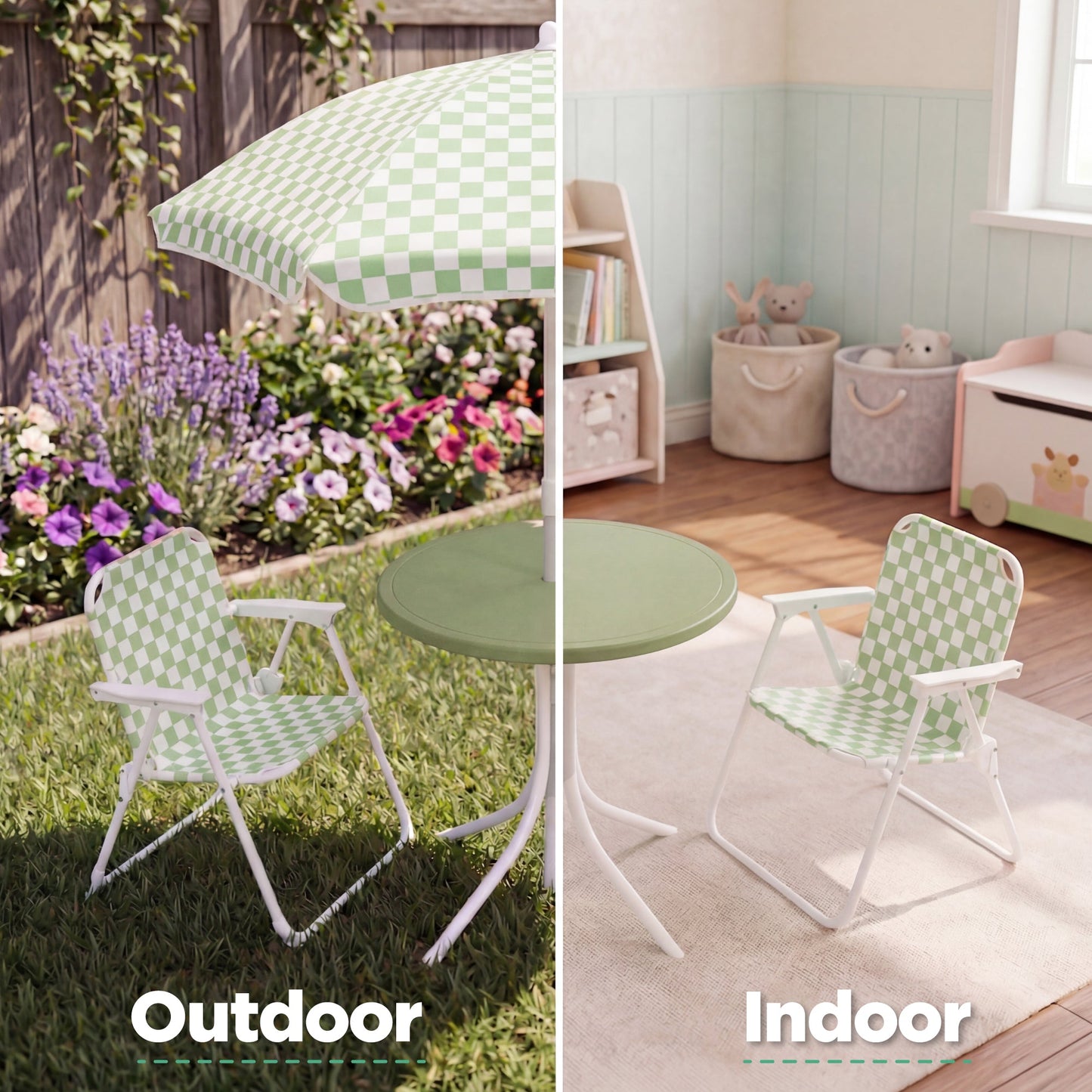 Kids Outdoor Table and Chair Set with Umbrella Foldable Toddler Set