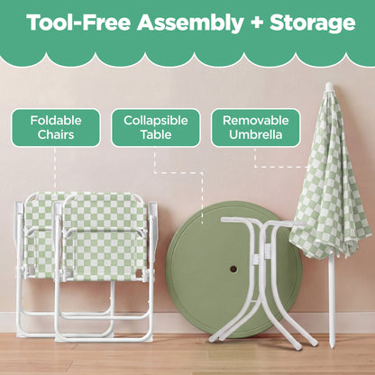Kids Outdoor Table and Chair Set with Umbrella Foldable Toddler Set