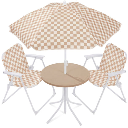Kids Outdoor Table and Chair Set with Umbrella Foldable Toddler Set