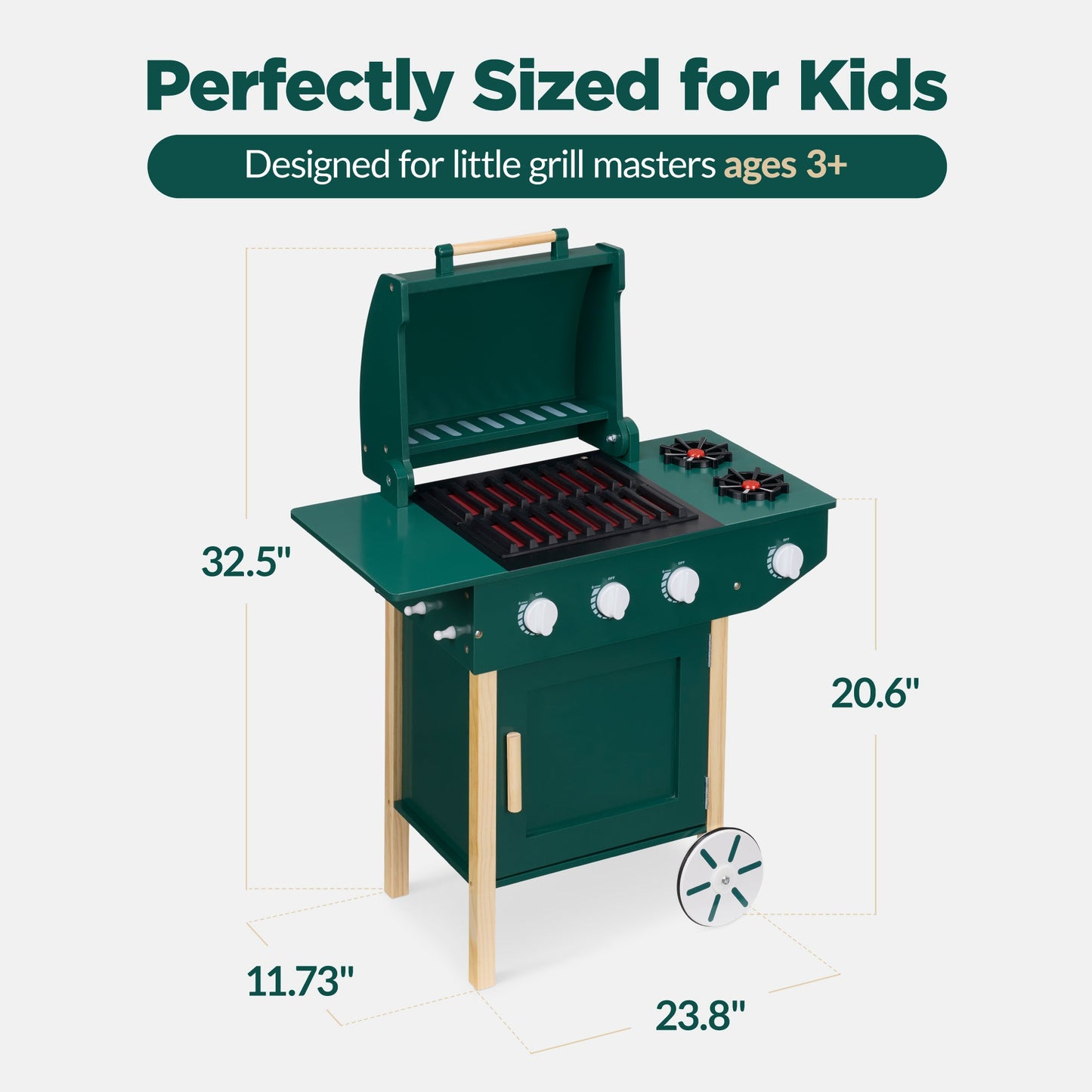 Kids Wooden BBQ Grill Playset Pretend Kitchen Toy w/ 28 Accessories