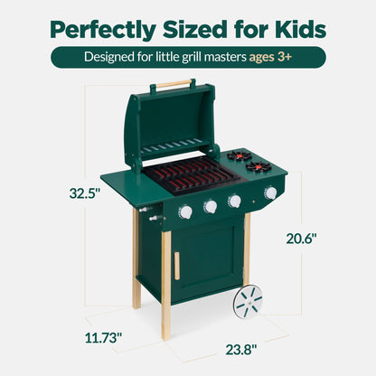 Kids Wooden BBQ Grill Playset Pretend Kitchen Toy w/ 28 Accessories