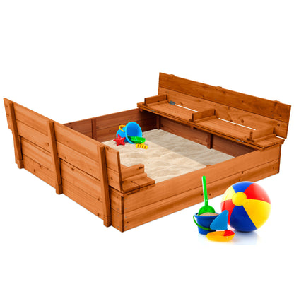 Kids Cedar Sandbox w/ Sand Screen 2 Benches - 47x47in