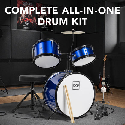 Kids Beginner 3-Piece Drum Musical Instrument Set w/ Sticks Stool Pedal