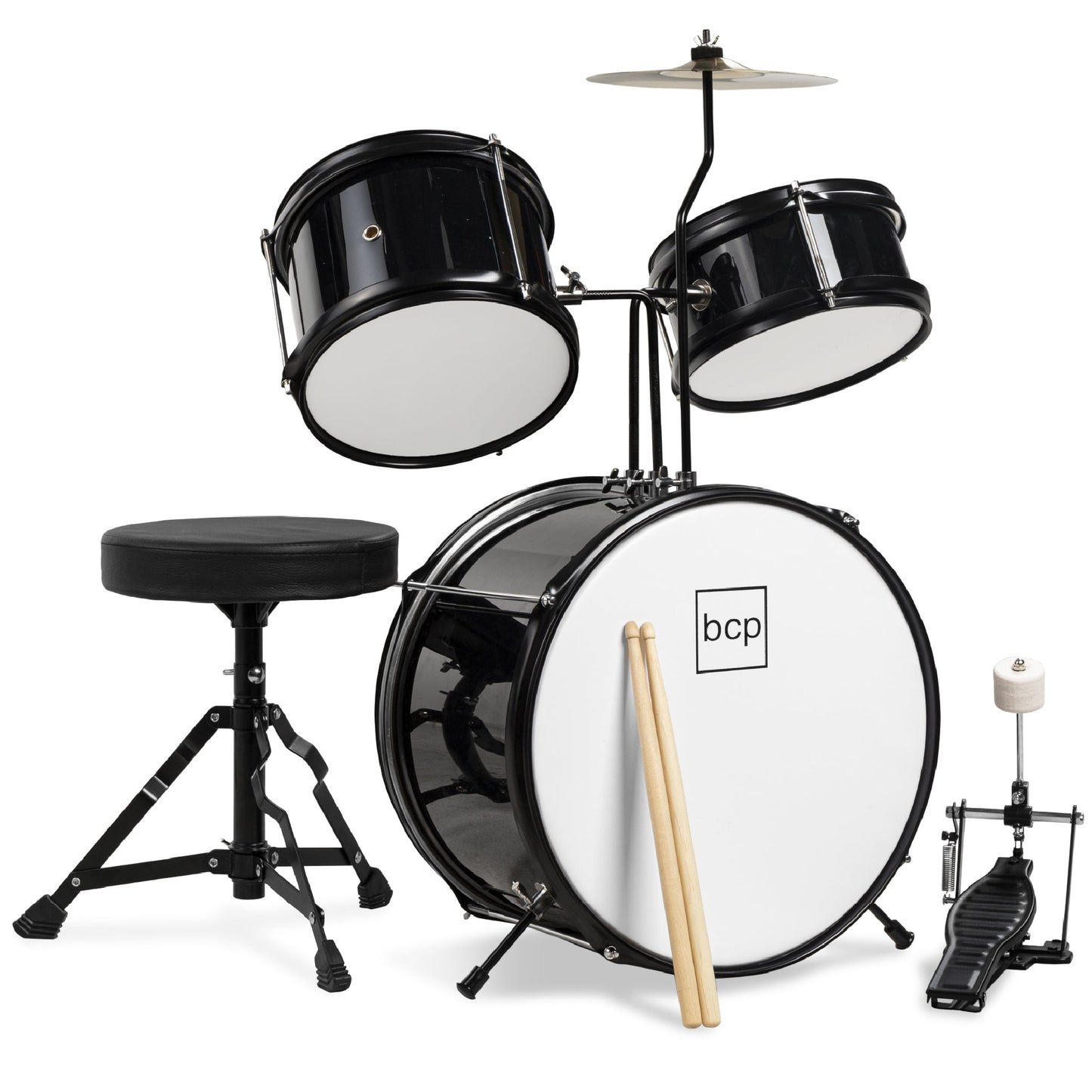 Kids Beginner 3-Piece Drum Musical Instrument Set w/ Sticks Stool Pedal