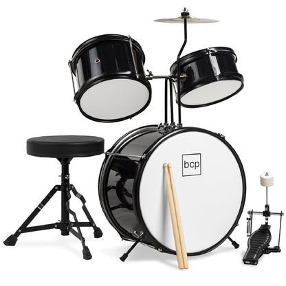 Kids Beginner 3-Piece Drum Musical Instrument Set w/ Sticks Stool Pedal