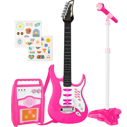 Kids Electric Guitar Toy Play Set w/ 6 Songs Microphone Amp