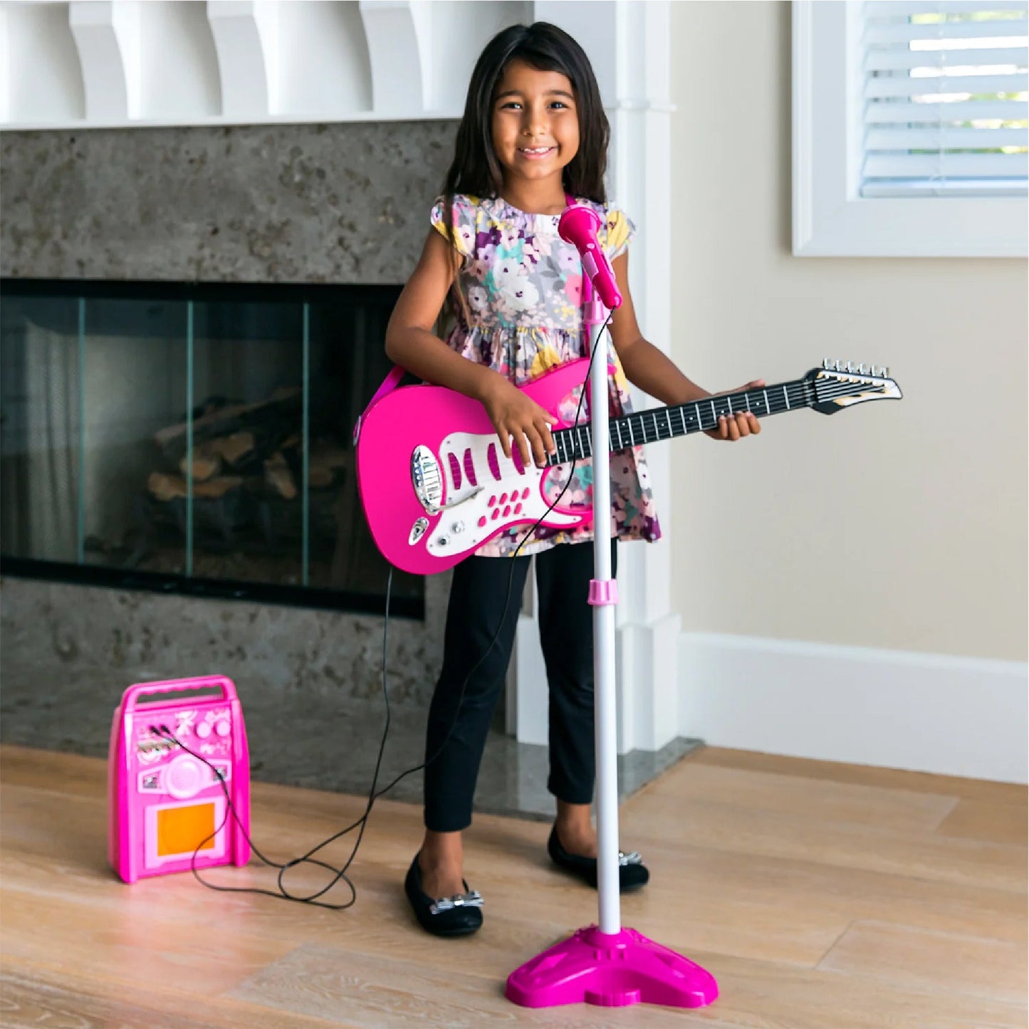 Kids Electric Guitar Toy Play Set w/ 6 Songs Microphone Amp
