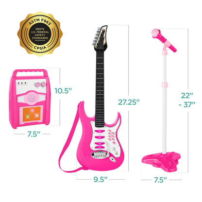 Kids Electric Guitar Toy Play Set w/ 6 Songs Microphone Amp
