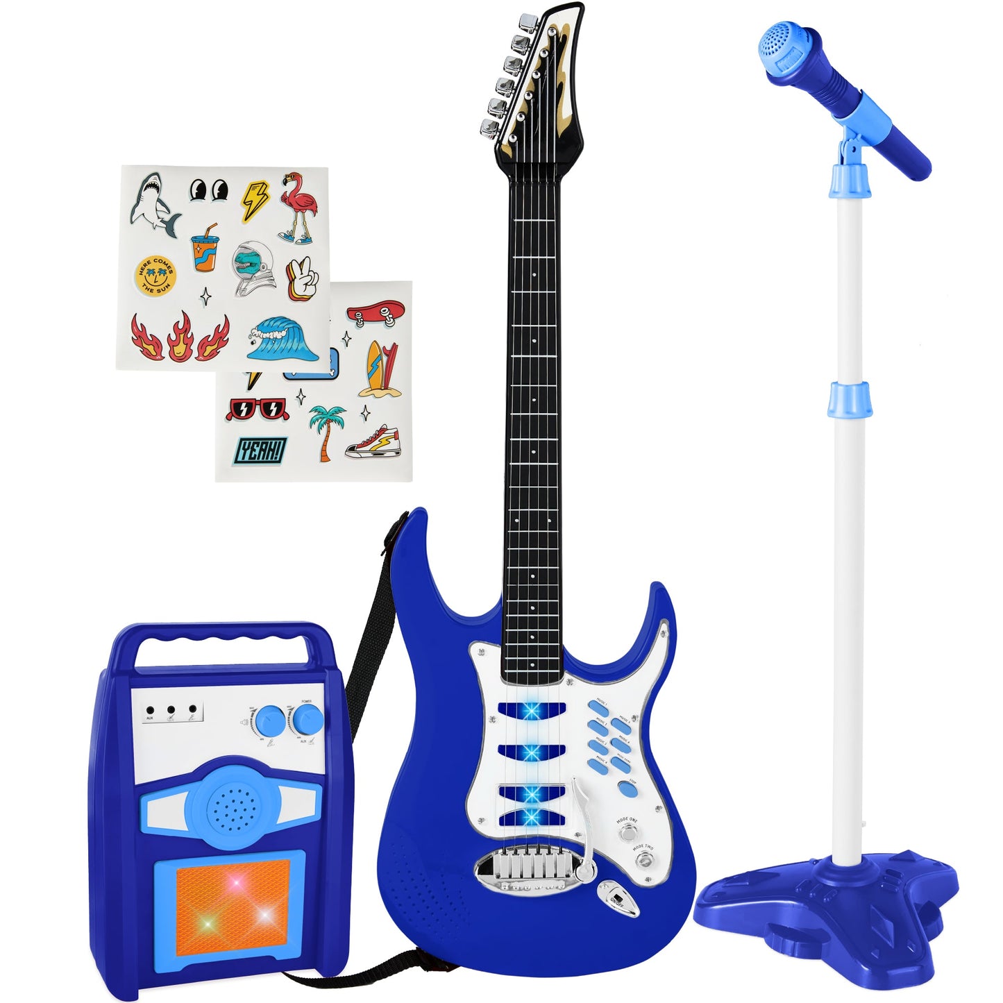 Kids Electric Guitar Toy Play Set w/ 6 Songs Microphone Amp