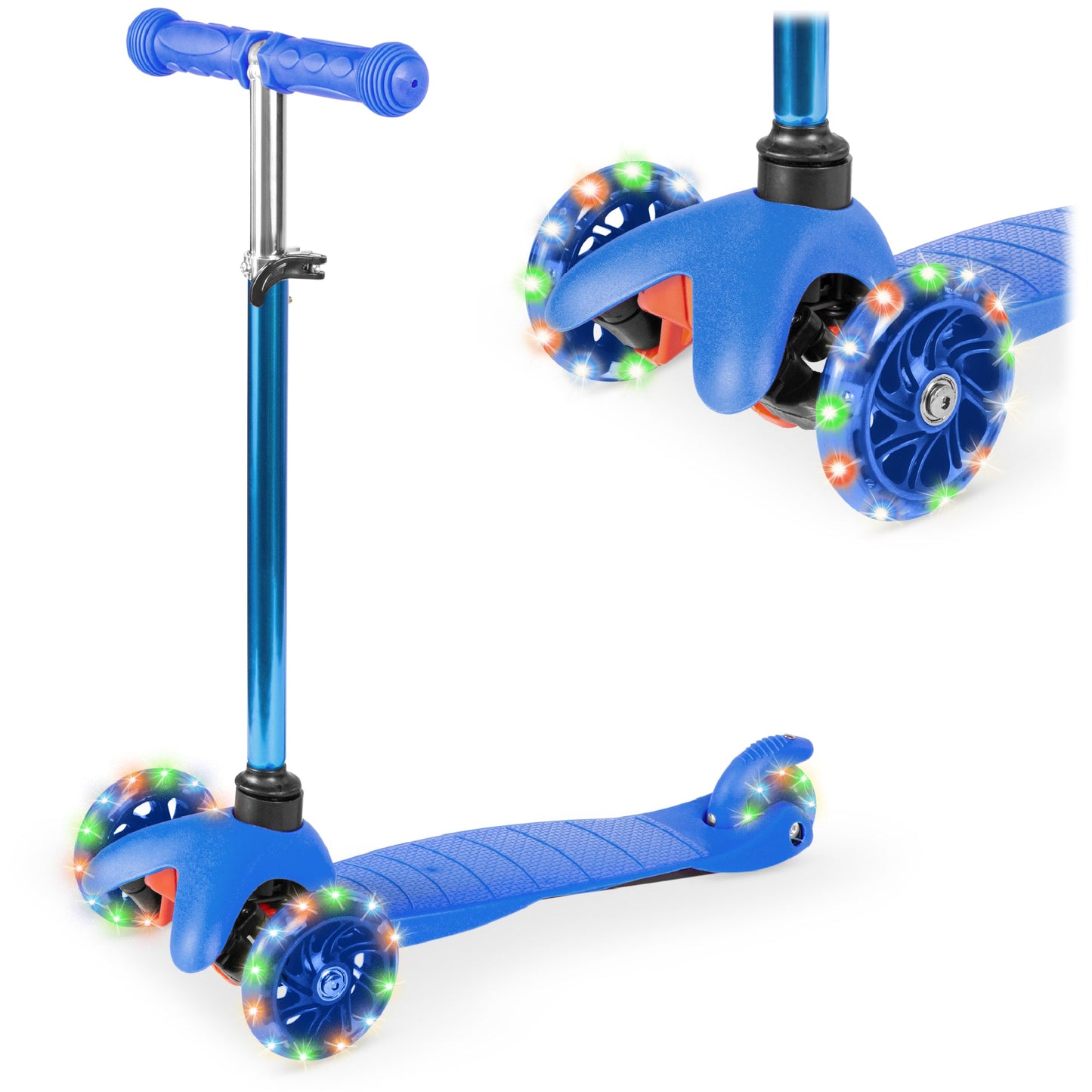 Kids Mini Kick Scooter Toy w/ Colorful Light-Up Wheels Adjustable T-Bar
