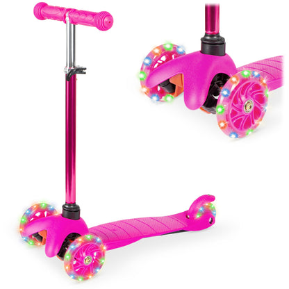 Kids Mini Kick Scooter Toy w/ Colorful Light-Up Wheels Adjustable T-Bar