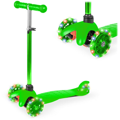 Kids Mini Kick Scooter Toy w/ Colorful Light-Up Wheels Adjustable T-Bar