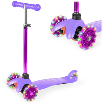 Kids Mini Kick Scooter Toy w/ Colorful Light-Up Wheels Adjustable T-Bar