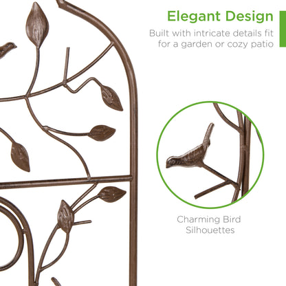 Iron Arched Garden Trellis Fence Panel w/ Branches Birds - 60x15in