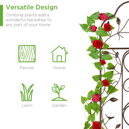 Iron Arched Garden Trellis Fence Panel w/ Branches Birds - 60x15in