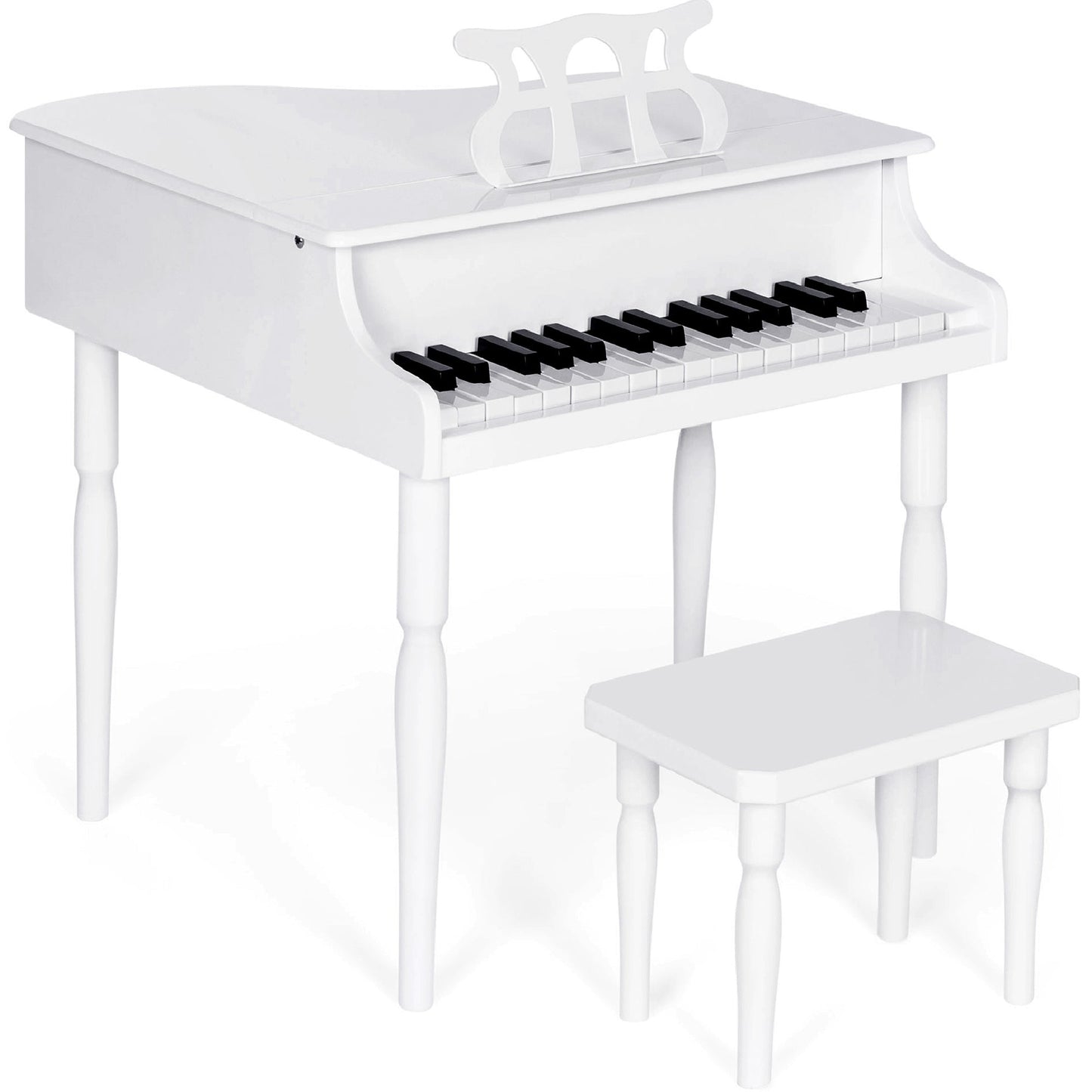 Kids Mini Wooden Grand Piano w/ Lid Bench Music Rack Song Book Stickers