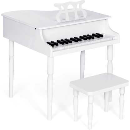 Kids Mini Wooden Grand Piano w/ Lid Bench Music Rack Song Book Stickers