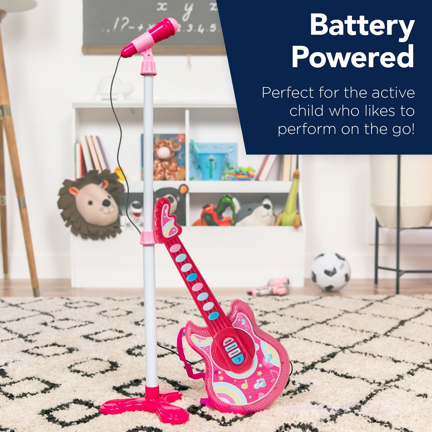 Kids Pretend Play Guitar Musical Instrument Toy w/ Microphone Stand - 19in