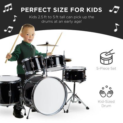 Kids Beginner All Wood Acoustic Drum Kit Starter Set w/ Stool Drumsticks