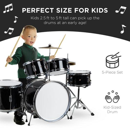 Kids Beginner All Wood Acoustic Drum Kit Starter Set w/ Stool Drumsticks